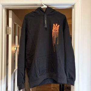 Amiri Drip Logo Hoodie Black Orange Graphic Size Large NWT